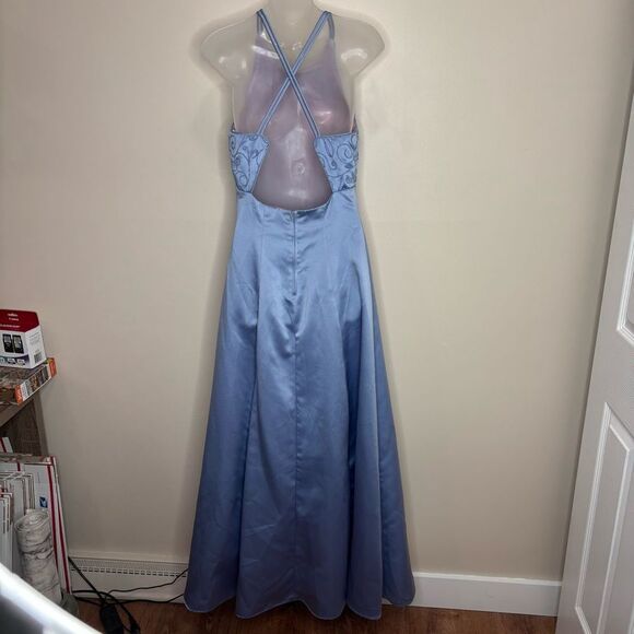 Vintage 1990s Be smart made in USA formal prom grown size 7/8 blue beaded dresss - Picture 4 of 10
